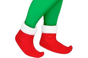 MEANPLAN Red White Christmas Elf Shoes Santa Elf Boot Covers Funny Clown Slipper Novelty Xmas Costume for Adults Kids Christmas Cosplay Accessories, 30 cm 11.81 Inches