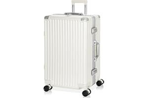 AnyZip Luggage Aluminium Frame Suitcase PC ABS Hard Shell TSA Lock No Zipper 24In White