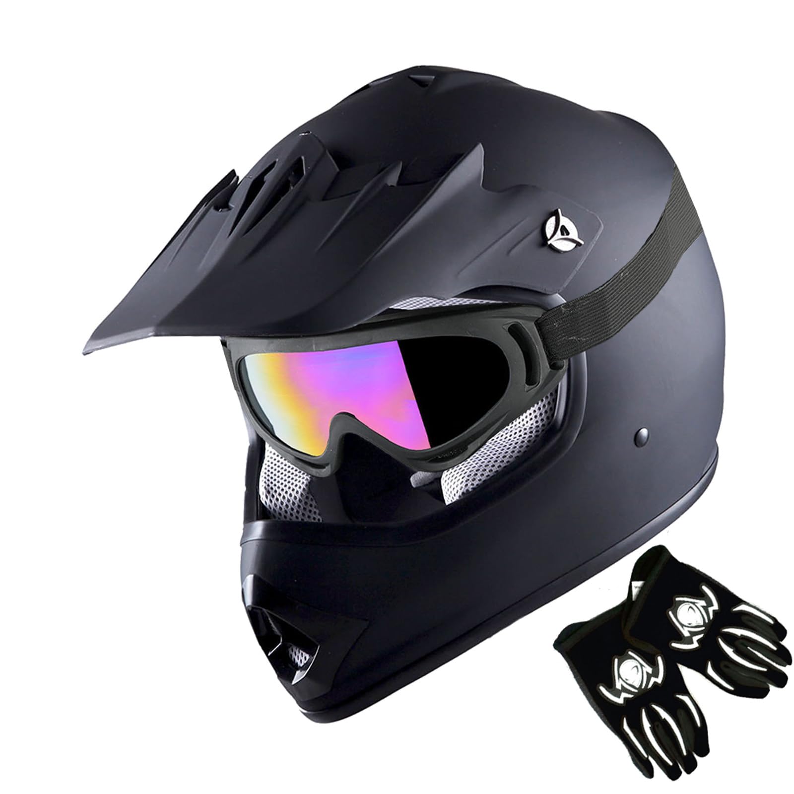 Photo 1 of 1Storm Youth Motocross Helmet Kids Motorcycle Bike Helmet Matt Black + Goggles + MG Youth Black Glove Bundle