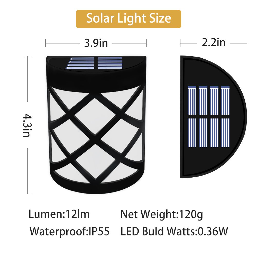 Sunklly Outdoor Solar Fence Lights Waterproof 6 LED Wall Lamp for Porch,Garden,Patio (White Light,Pack of 4)