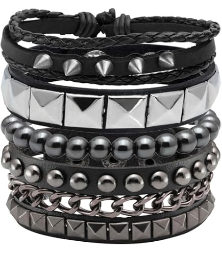 Amazon.com: Eigso Brown Studded Spikes Rivet Leather Bracelets for