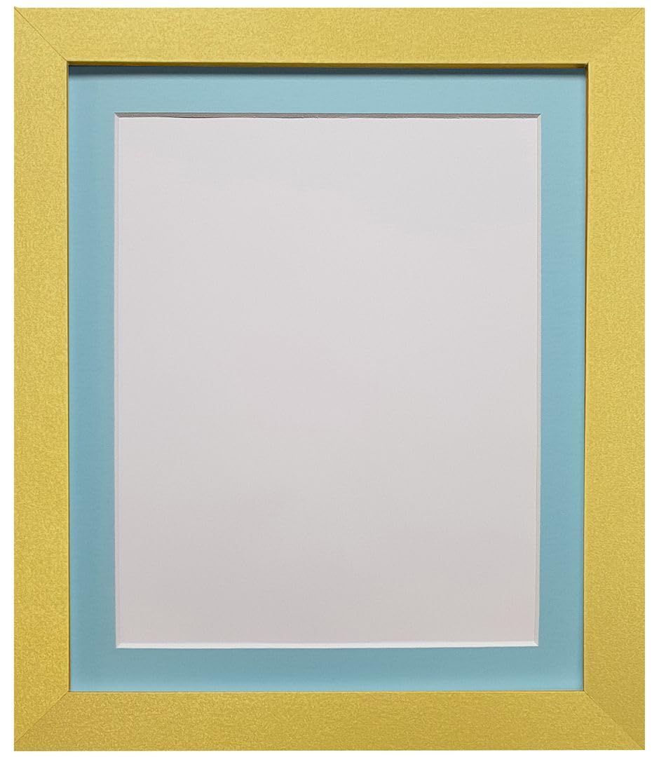 FRAMES BY POST H7 Picture Photo Frame Plastic Glass Gold with Blue Mount 40 x 30 cm Image Size 12 x 8 Inch
