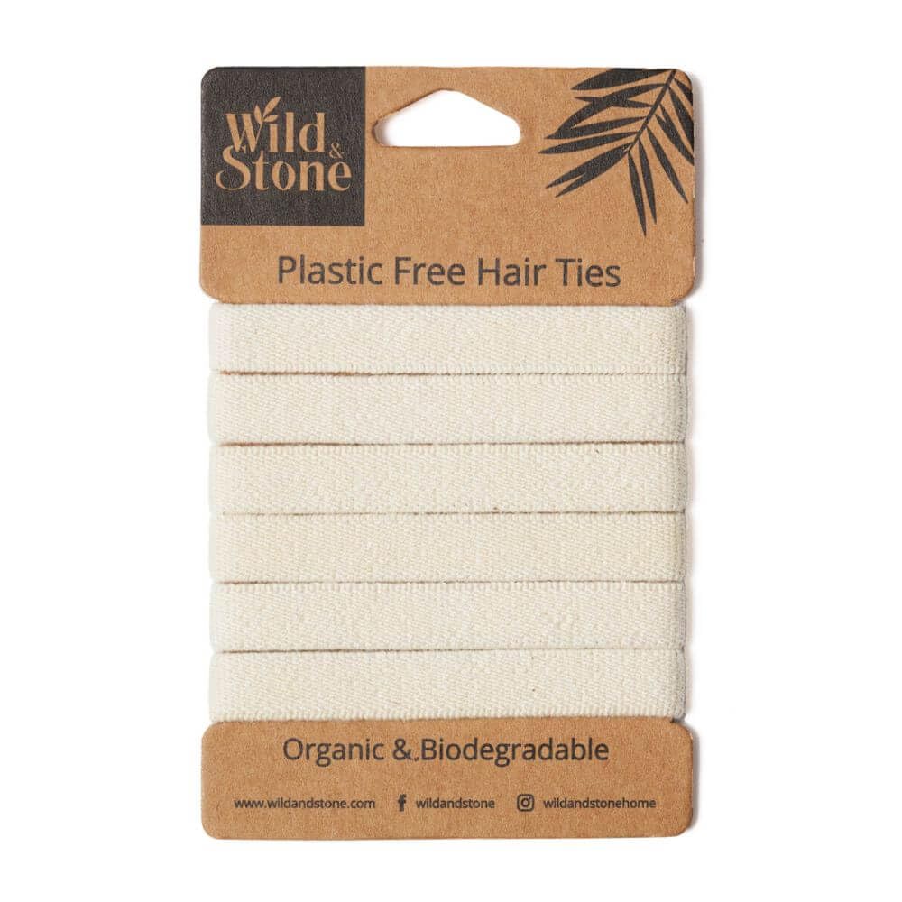 Wild & Stone | Pack of 6 | 100% Biodegradable and Plastic-Free Elastic Hair Ties | 100% Organic Cotton and Natural Plant-Based Rubber | No Crease Ponytail Holder (Blonde)