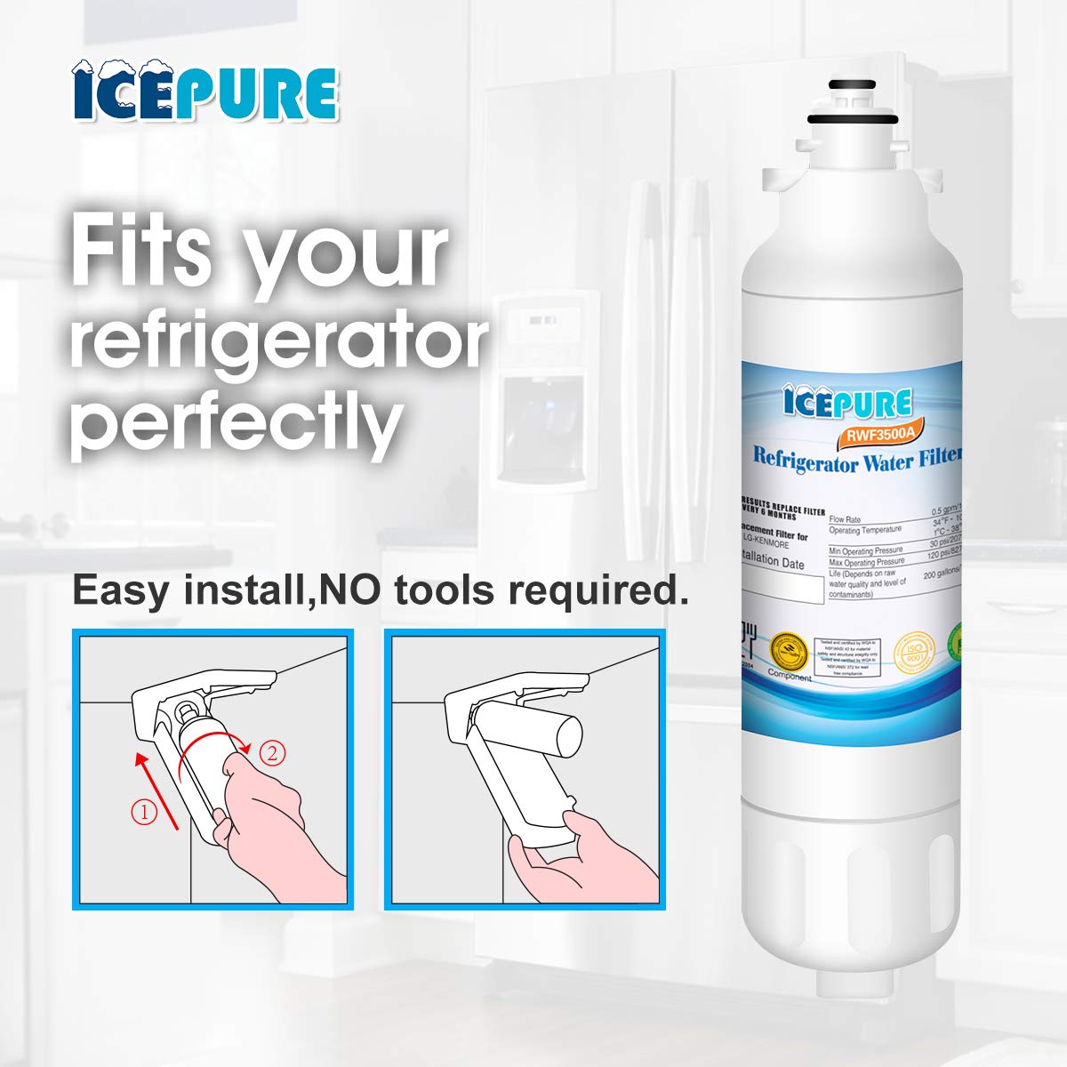 ICEPURE ADQ73613401 Refrigerator Water Filter Compatible with LG LT800P