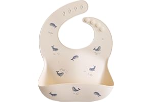 mushie Silicone Baby Bib | Adjustable Fit Waterproof Bibs (Whales)