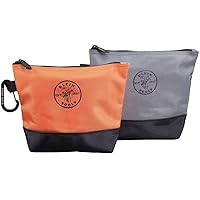 Klein Tools 55470 Utility Bag, Stand-Up Zipper Tool Bags, Tough 1680d Ballistic Weave, Reinforced Bottoms, Orange/Black, Gray