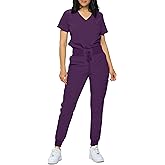Monarch Uniforms Slim Fit Stretchy Scrubs Women's Jogger Scrub Set Slim Jogger Scrubs with Tuck-In Top for Women