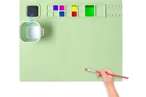 AWOKE Silicone Painting Mat - 20"X16" Silicone Art Mat with 1 Water Cup for Kids - Silcone Craft Mat has12 Color Dividers - 2 Paint Dividers (Green)