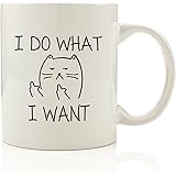 I Do What I Want Funny Coffee Mug Cat Middle Finger 11 oz - Birthday Gift For Men & Women, Him or Her - Best Office Cup & Christmas Present Idea For Mom, Dad, Boyfriend, Girlfriend or Coworkers