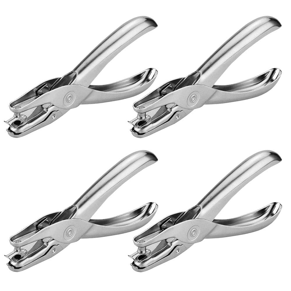 Punching Pliers One Hole Punch, 4pcs Single Hole Punch, Metal Punch Pliers, Round Hole Paper Punching Pliers for 3mm, 6mm, Office, School, Paper Finish (Silver)