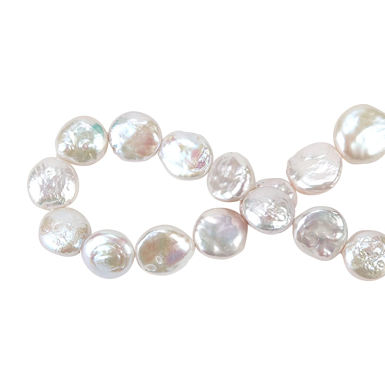 Airssory 15 Pcs Natural Cultured Freshwater Baroque Loose Pearl Flat Round Beads Strands for Women Girl Earrings Necklace Bracelet Jewellery Making - 12~13mm