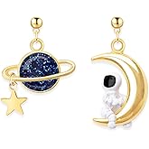 MALOYANVE Asymmetrical Earrings for Women Creative Cartoon Blue Planet Cute Star Moon Planet Spaceman Dangle Drop Earrings