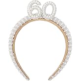 AMCAMI 60th Birthday Headband for Women Birthday Pearl Beaded Headbands Gift Hair Accessory 60th Birthday Decorations for Women