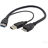 1 feet USB 3.0 Dual Power Y Shape 2 X Type a to Micro B SuperSpeed Cable for External Hard Drives