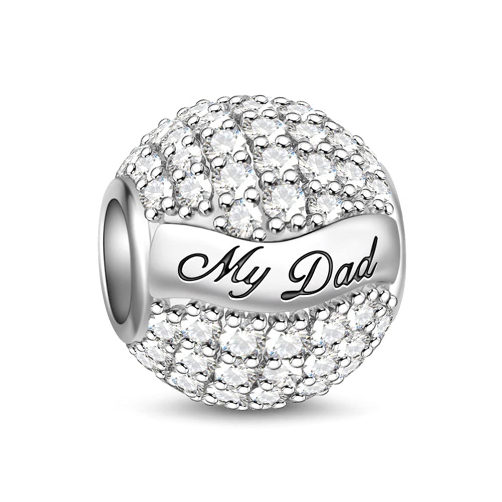 GNOCE "My Dad My Hero" Charms Sterling Silver Bead Charms With Cubic Zirconia Fit Bracelet/Necklace Jewelry Gift for Women Girls Daughter