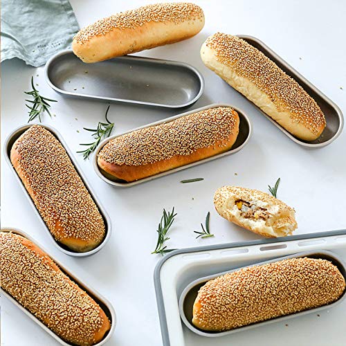2 Pack Hot Dog Bun Pan Non-stick Carbon Steel Hotdog-shaped Cake Pan, FDA Approved for Oven Baking-7.6×2.9 Inch