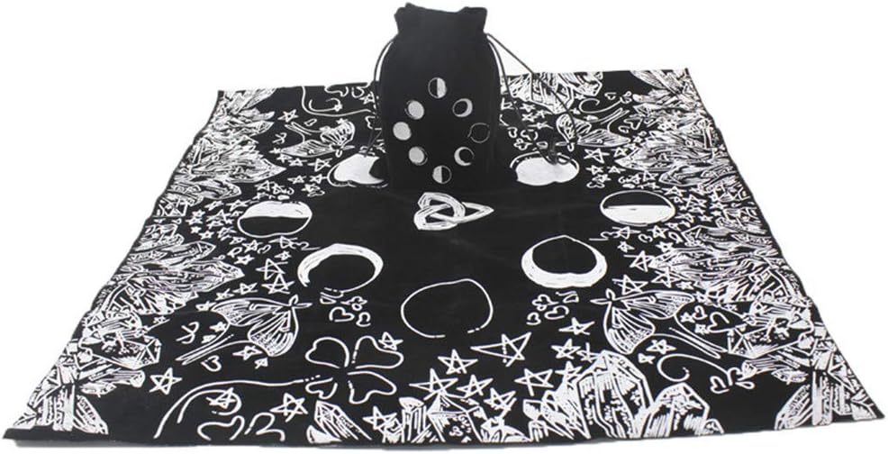 Xiangrun Tarot Tablecloth + Bag of Tarot Velvet Tarot Tablecloth Witch Divination Phases of Moon Lover Altar Board Game Pad Card Witch Divination Phases of Moon 19.29"*19.29" Black