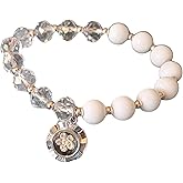 White Glass Beaded Stretch Bracelet for Women, Charm Jewelry, Christmas Birhtday Gifts for Her, 1 pc