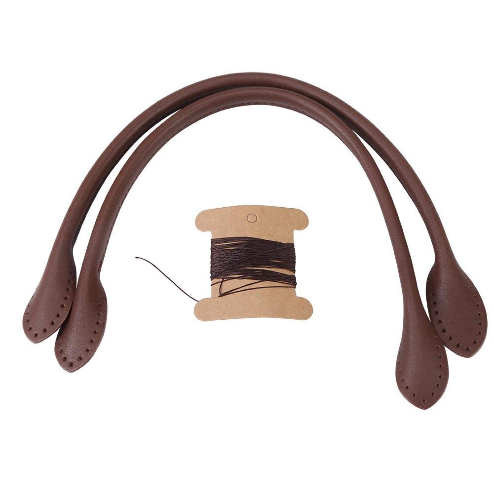 Jeanoko Leather Bag Handles, 2pcs Bag Strap 1pcs Roll of Thread Purse Handbags Bag Strap Layer Cowhide Bag Handle Purse Making Supplies for Bag Handle Replacement(Brown)