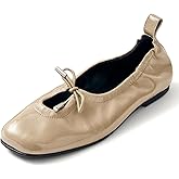 RJYLP Womens Bow Ballet Flats Cute Square Toe Lace Up Bow Mary Jane Flats Slip On Casual Mary Ballerina Shoes