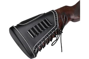 TOURBON Leather Recoil Pad Lace on Rifle Buttstock Ammo Holder Cheek Riser (Black Right)