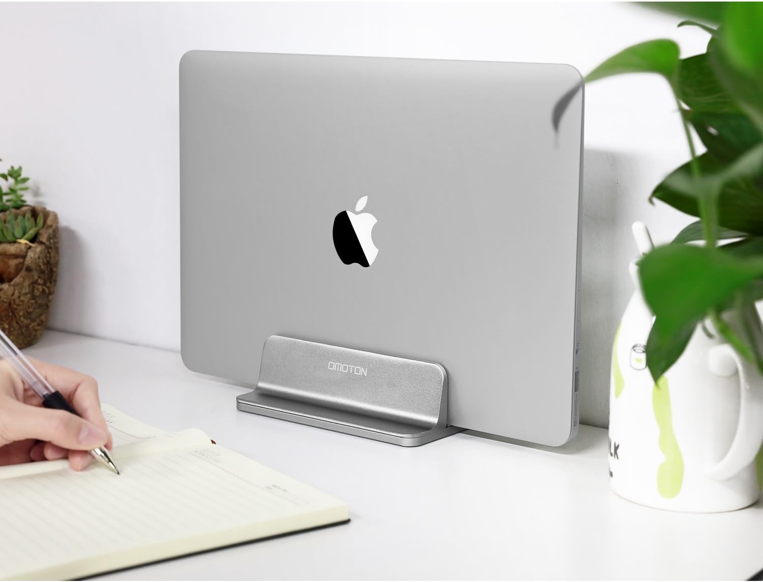 Vertical Laptop Stand [Adjustable Size], OMOTON Desktop Aluminum MacBook Stand with Adjustable Dock Size, Fits All MacBook, Surface, Chromebook and Gaming Laptops (Up to 17.3 inch), Gray: Office Products