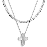 OGD Bubble Cross Necklace for Women 14k Gold Plated Cross Necklace Stackable Dainty Gold Necklace Mariner Chain Necklace CZ Cross Pendant Necklaces Set Simple Jewelry Gift
