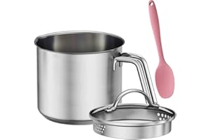 Stainless Steel Saucepan with Glass Lid, Multipurpose 1.5 Quart Sauce pan Sauce Pot with Straining Cover & Pour Spouts for Bo