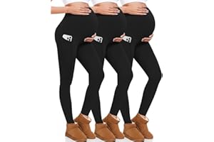 CTHH Fleece Lined Maternity Leggings with Pockets Women Over The Belly Thermal Pregnancy Workout Yoga Tights Pants