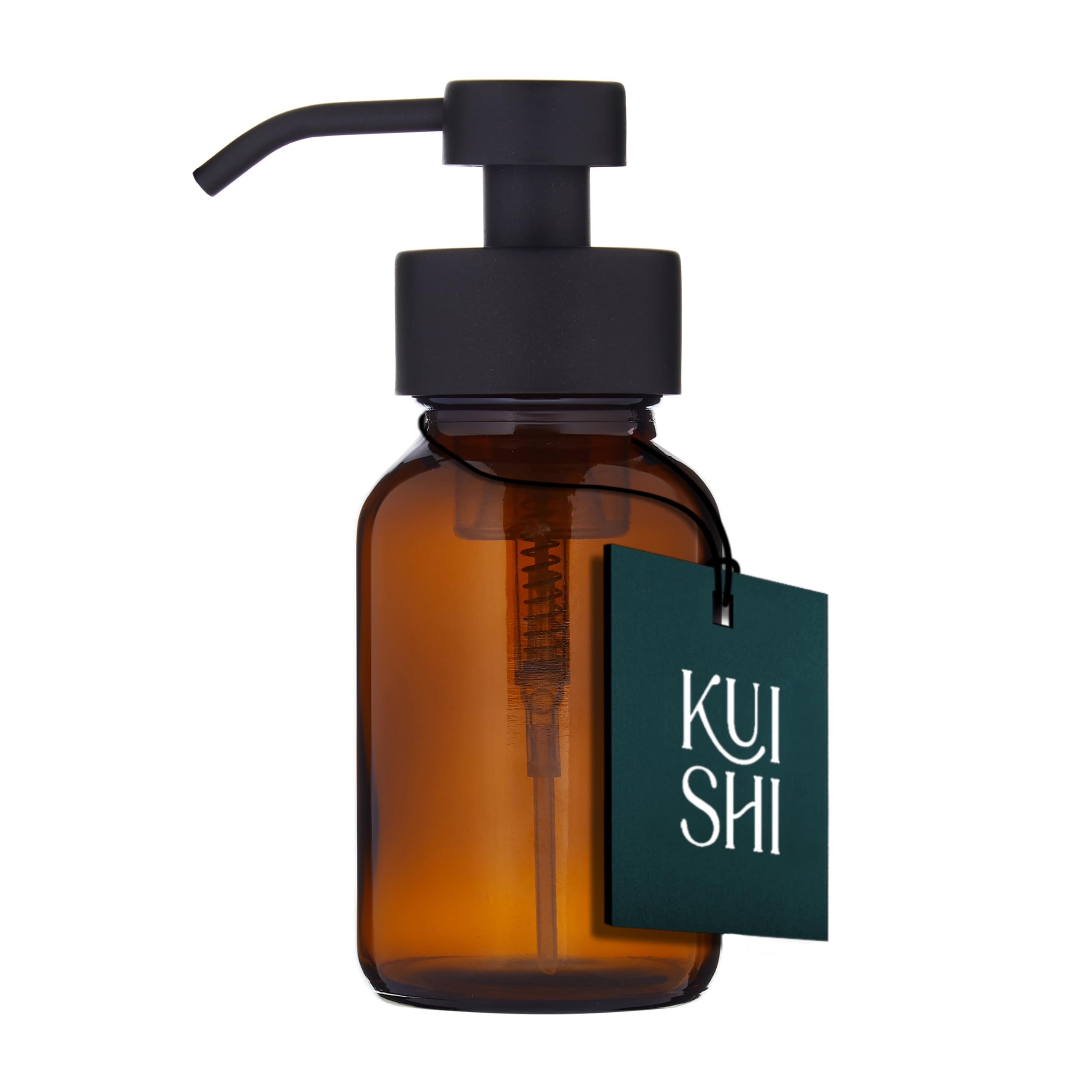 Kuishi Amber Glass Foaming Liquid Soap Dispenser with Black Pump, 250ml Recycled Soap Bottle, UV Protective Amber Glass Container, BPA-Free Black Pump