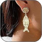 Gold Fish Earrings for Women Dainty Fish Conch Drop Earrings Ocean Animal Earring Trendy Summer Vacation Jewelry Gifts for Women