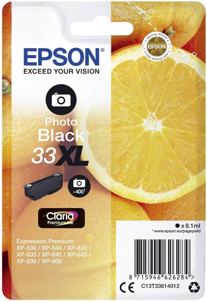 Epson 33XL Photo Black High Yield Genuine Claria Ink for Expression XP Series