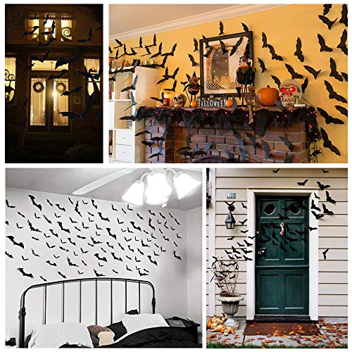 LUDILO 120pcs Halloween Bats Stickers Halloween Decals Halloween Wall Decorations Wall Stickers 3D Scary Bats Wall Decals for Indoor Windows Doors Walls Decor Halloween Party Supplies (Black)