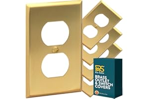 Rio Salto BRASS Metal Gold Outlet Cover or Light Switch Cover Wall Plate Corrosion Resistant Single Duplex Receptacle Wallplate Covers 1 Gang Brushed Brass 4.50" x 2.76" 5-Pack Standard Size
