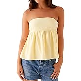 MOBJVIY Women's Y2k Summer Tube Top Strapless Babydoll Shirts Flared Hem Peplum Going Out Bandeau Tops