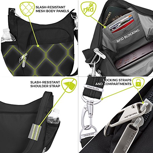 Travelon Anti-Theft Cross-Body Bucket Bag, Black, One Size
