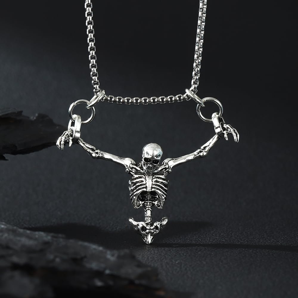 TKHLT Punk Skeleton Skull Necklace Captivity Skull Pendent Biker Rock Jewelry Gift for Men and Women