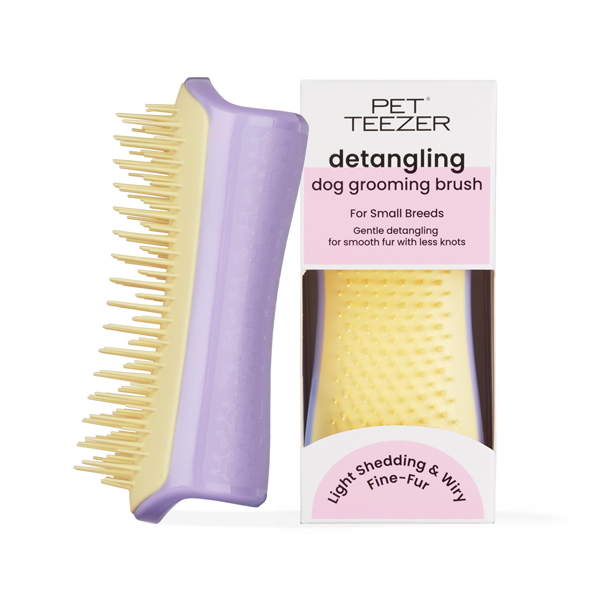 Tangle Teezer Small Pet Teezer Small Detangling Dog Grooming Brush - For Dry Hair or Bath - The Perfect Detangling Brush for Dogs - Lilac & Yellow
