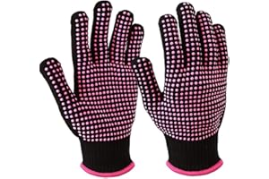 2 Pcs Professional Heat Resistant Gloves with Pink Silicone Bumps for Hot Hair Styling Tools Fit All Adult Hand Sizes