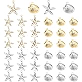 PH PandaHall 40pcs Starfish Shell Charms, 4 Style 304 Stainless Steel Sea Scallop Metal Charms Pendants Ocean Seashell Dangle Charm for Beach Hawaii Earring Necklace Bracelet Jewelry Making
