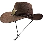 Yosang Cowboy Hat Wide Brim Travel Cap Western Cowgirl Hat Outdoor Sun Protect with Badge