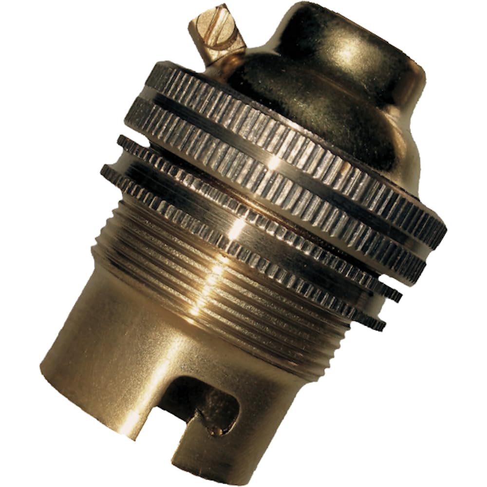 1 Pack Traditional Earthed Solid Brass Lampholder with Shade Retaining Ring | Raw Finish - no lacquer | B22|B22D | Bayonet Cap