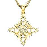 DRINSPER Witches Knot Necklace Nudo De Bruja Plata 925 Original Sterling Silver Cross Moonstone Birthday Pendant Pagan Wiccan Christmas Jewelry Religious Faith Gifts for Women Wife Mom