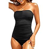 Aqua Eve Bandeau Swimsuits for Women Two Piece Bathing Suits Ruched Tummy Control Tankini Sets Strapless Swimwear