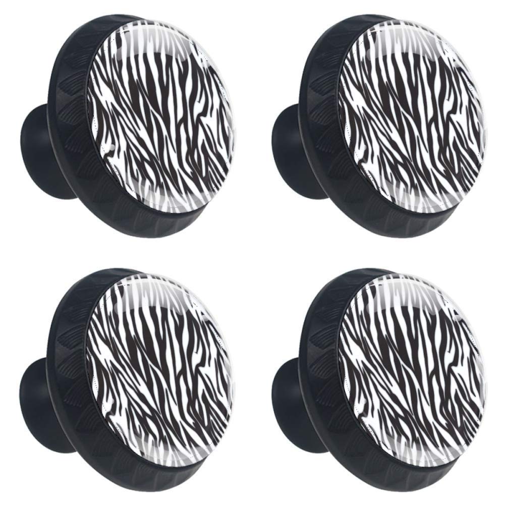 Eslifey Zebra Print Cabinet & Drawer Hardware Handles 4pcs - ABS + Glass - 3.5×2.8CM/1.38×1.10IN - Brushed Zebra Print - Multi-colored