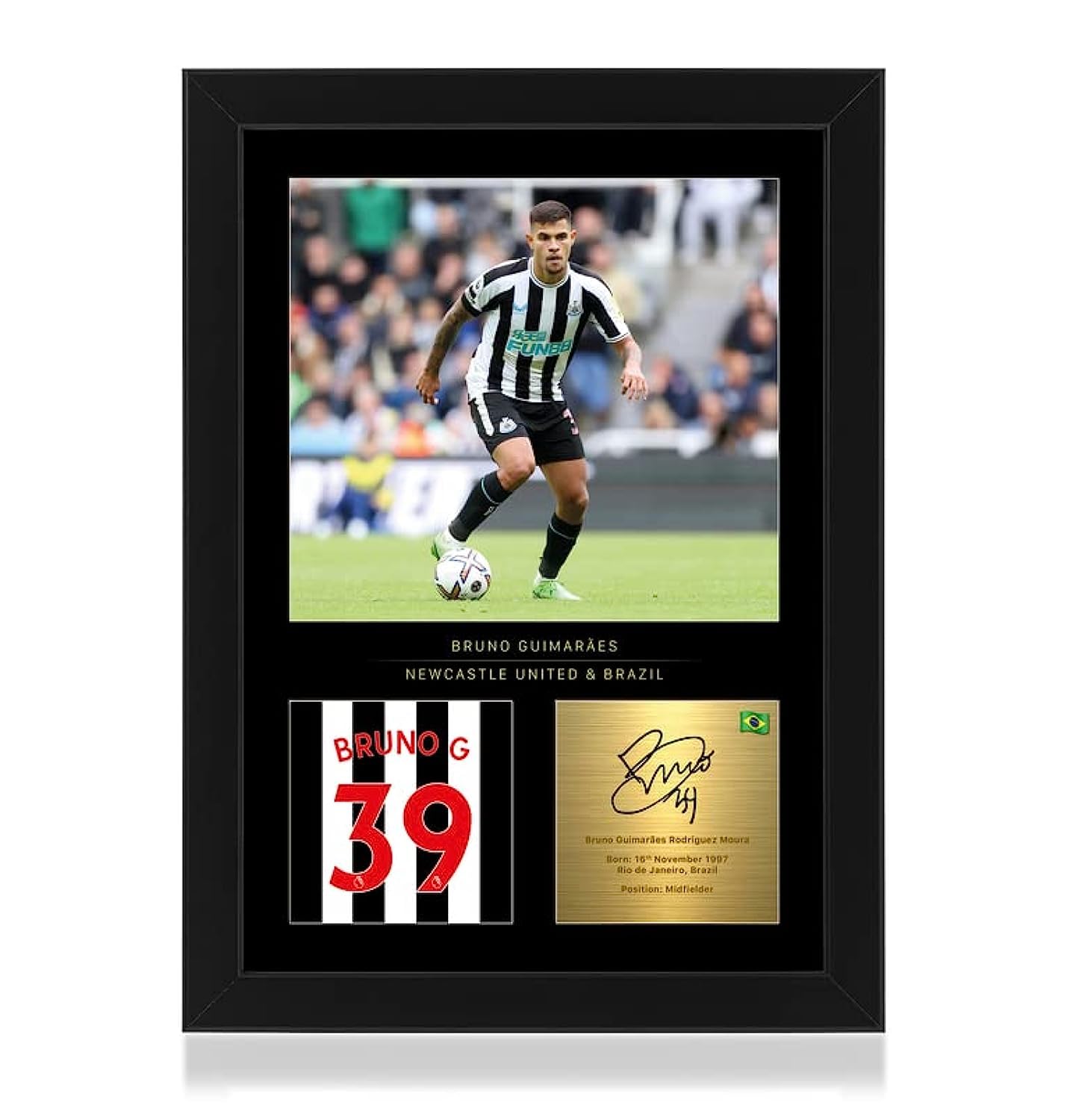 Win FC Bruno Guimaraes Signed A4 Framed Photo Display - Reproduced Digital Signature - Gift For Newcastle United