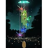 Wind Chimes,Hummingbird Solar Wind Chimes for Outside,Green Gradation Aluminum Tubes Deep Tone Memorial Wind Bell for Garden/Patio Mobiles Decorative Gifts for Mom, Wife, Grandma Neighbors(37" Long)