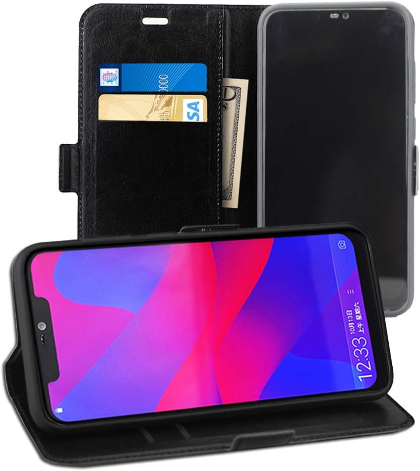 Acvensity BLU Vivo Xi + case, 6.2" case, flip Leather Wallet with Credit Card Slot Side Cash Pocket Side Magnetic Buckle, only for BLU Vivo Xi+ V0310WW, (Black) (Black)