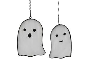 BOXCASA Ghosts Stained Glass Window Hangings,Funny Ghosts Stained Glass Suncatcher Gifts for Girls Boys Women Kids, Cute Ghosts Decor Halloween Ornament for Window,Set of 2