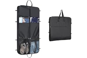 Syeeiex 50" Portable Garment Bag Travel,Foldable Business Hanging Garment Bags for Travel with 6 Pockets,Durable Oxford Cloth